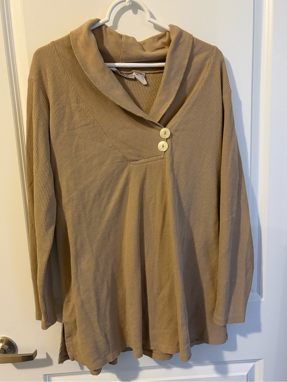 Roaman's Beige Ribbed Henley Long Sleeve Top